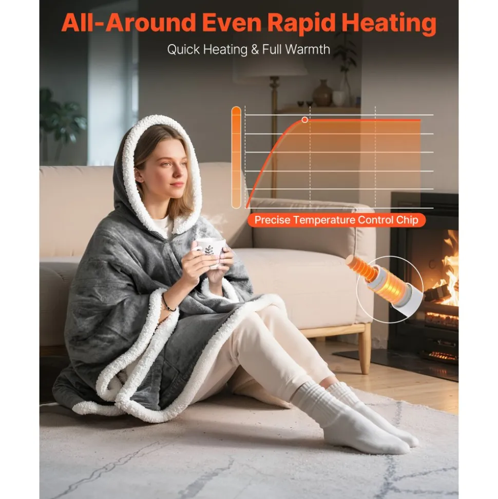 VEVOR Wearable Heated Throw Blanket Electric Shawl, Portable Robe Blanket Hoodie for Women, 5 Heating Levels, 3H Auto Shut-Off, Overheat Protection,Winter for Adult Mom Girlfriend,Machine Washable