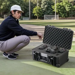 VEVOR Weatherproof Hard Case, Heavy Duty Protective Dry Box Case with Pre-cut Foam, Wheels & Retractable Pull Handles for Travel, Hunt, Military, Tactical, IP67 Waterproof Case for Cameras (64x51x25)