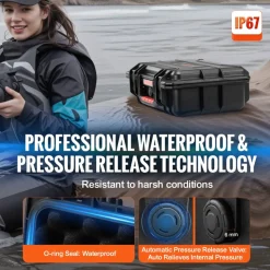 VEVOR Weatherproof Hard Case, Heavy Duty Protective Dry Box Case with Pre-cut Foam, and Retractable Pull Handles for Travel, Hunting, Military, Tactical, IP67 Waterproof Case for Cameras (40x32x16.6)
