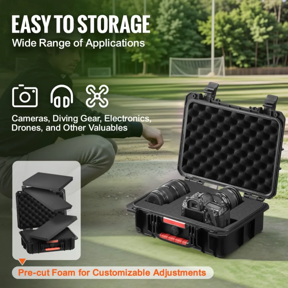 VEVOR Weatherproof Hard Case, Heavy Duty Protective Dry Box Case with Pre-cut Foam, and Retractable Pull Handles for Travel, Hunting, Military, Tactical, IP67 Waterproof Case for Cameras (40x32x16.6)