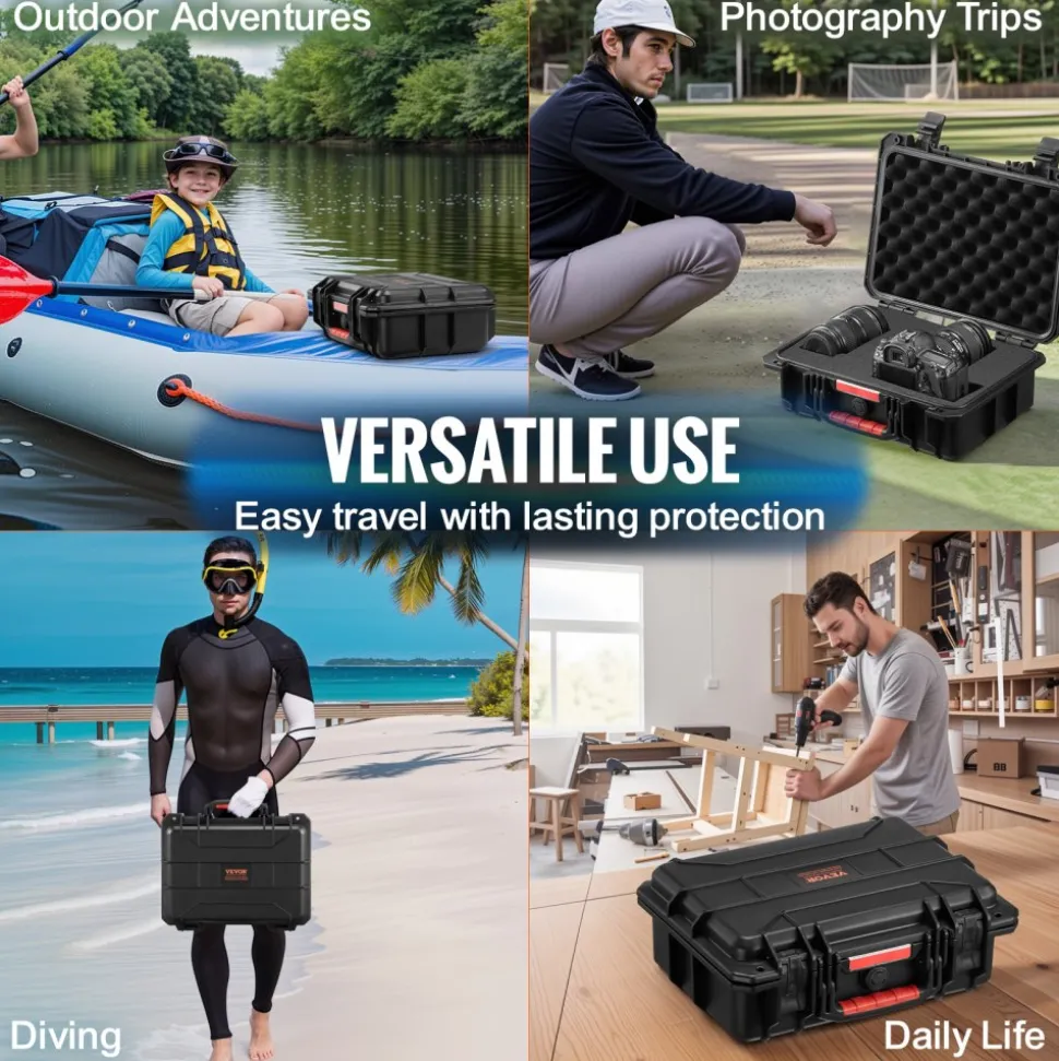 VEVOR Weatherproof Hard Case, Heavy Duty Protective Dry Box Case with Pre-cut Foam, and Retractable Pull Handles for Travel, Hunting, Military, Tactical, IP67 Waterproof Case for Cameras (40x32x16.6)