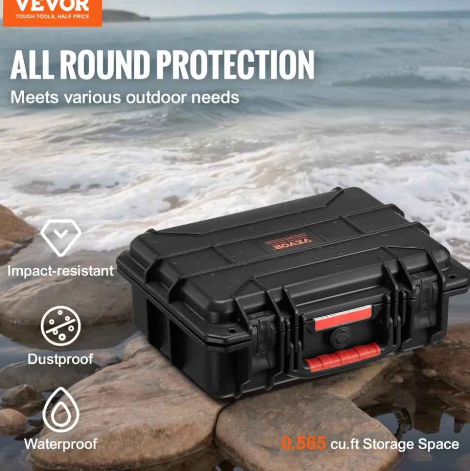 VEVOR Weatherproof Hard Case, Heavy Duty Protective Dry Box Case with Pre-cut Foam, and Retractable Pull Handles for Travel, Hunting, Military, Tactical, IP67 Waterproof Case for Cameras (40x32x16.6)