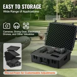 VEVOR Weatherproof Hard Case, Heavy Duty Protective Dry Box Case with Pre-cut Foam, and Retractable Pull Handles for Travel, Hunting, Military, Tactical, IP67 Waterproof Case for Cameras (56.1x37x26)