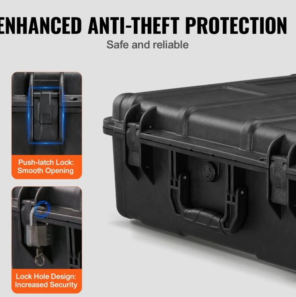 VEVOR Weatherproof Hard Case, Heavy Duty Protective Dry Box Case with Pre-cut Foam, and Retractable Pull Handles for Travel, Hunting, Military, Tactical, IP67 Waterproof Case for Cameras (56.1x37x26)