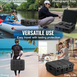 VEVOR Weatherproof Hard Case, Heavy Duty Protective Dry Box Case with Pre-cut Foam, and Retractable Pull Handles for Travel, Hunting, Military, Tactical, IP67 Waterproof Case for Cameras (56.1x37x26)