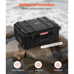 VEVOR Weatherproof Hard Case, Heavy Duty Protective Dry Box Case with Pre-Cut Foam, Wheels & Retractable Pull Handles for Travel, Hunt, Military, Tactical, IP67 Waterproof Case for Cameras(57x45x28)
