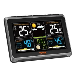 VEVOR Weather Station Indoor Outdoor, 7.5 in Color Display, Wireless Digital Home Weather Station, with Sensor Atomic Clock Adjustable Backlight Forecast Data Calendar Alarm Alert Temperature-NO WIFI