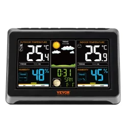 VEVOR Weather Station Indoor Outdoor, 7.5 in Color Display, Wireless Digital Home Weather Station, with Sensor Atomic Clock Adjustable Backlight Forecast Data Calendar Alarm Alert Temperature-NO WIFI