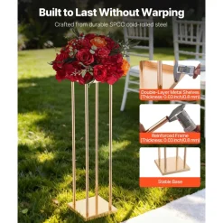 VEVOR Wedding Flower Stand, 10PCS 23.62-inch Column Flower Stand, Floral Stands with Metal Laminate, Cylindrical Cubic Floral Display Rack for Wedding, Party, Birthday, Home, French Gold Stands