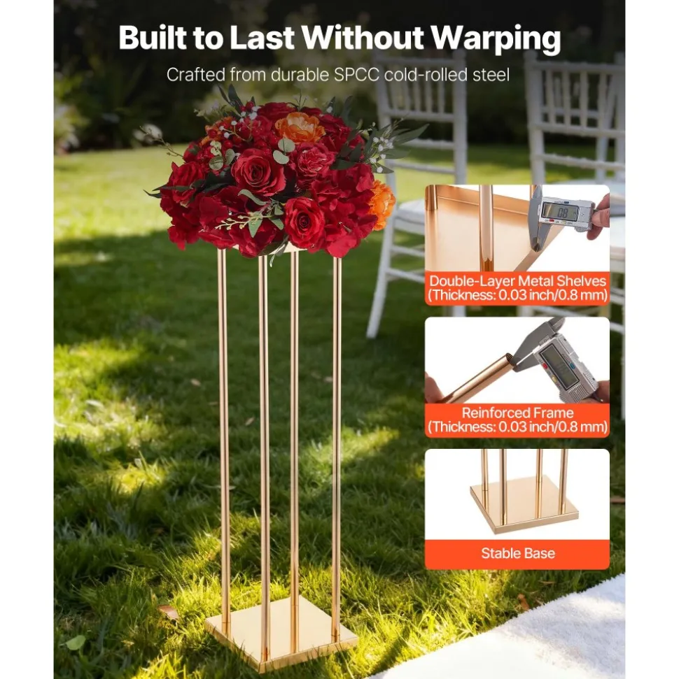 VEVOR Wedding Flower Stand, 10PCS 23.62-inch Column Flower Stand, Floral Stands with Metal Laminate, Cylindrical Cubic Floral Display Rack for Wedding, Party, Birthday, Home, French Gold Stands