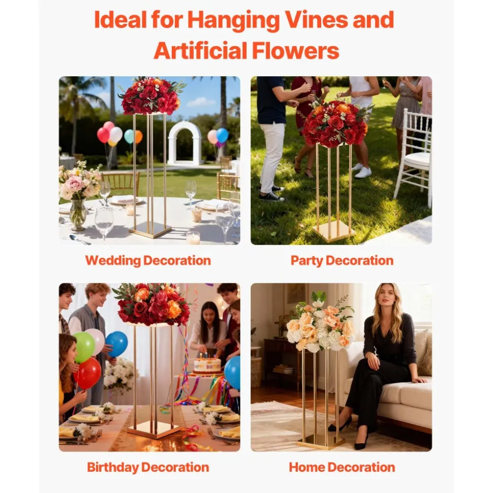 VEVOR Wedding Flower Stand, 10PCS 23.62-inch Column Flower Stand, Floral Stands with Metal Laminate, Cylindrical Cubic Floral Display Rack for Wedding, Party, Birthday, Home, French Gold Stands