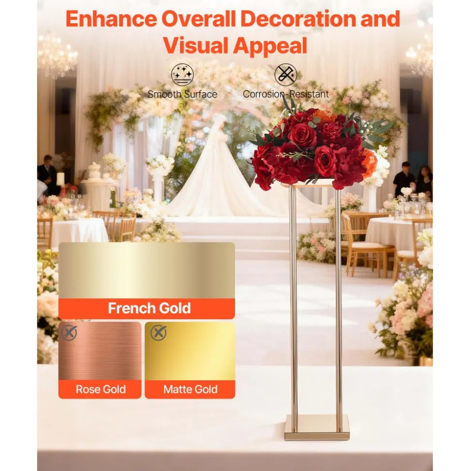 VEVOR Wedding Flower Stand, 10PCS 23.62-inch Column Flower Stand, Floral Stands with Metal Laminate, Cylindrical Cubic Floral Display Rack for Wedding, Party, Birthday, Home, French Gold Stands
