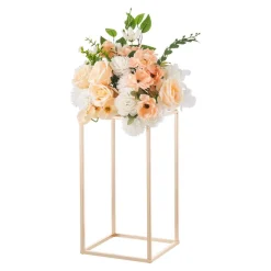 VEVOR Wedding Flower Stand, 10PCS 15.75-inch Column Flower Stand, Floral Stands with Acrylic Laminate, Gold Rectangular Floral Display Rack for Wedding, Party, Birthday, Home,  Gold Centerpiece Stands