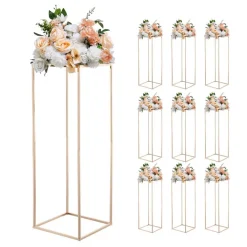 VEVOR Wedding Flower Stand, 10PCS 23.62-inch Column Flower Stand, Floral Stands with Metal Laminate, Rectangular Floral Display Rack for Wedding, Party, Birthday, Home, French Gold Stands