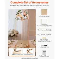 VEVOR Wedding Flower Stand, 10PCS 23.62-inch Column Flower Stand, Floral Stands with Metal Laminate, Rectangular Floral Display Rack for Wedding, Party, Birthday, Home, French Gold Stands