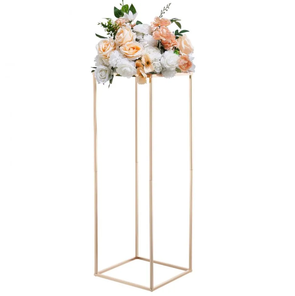 VEVOR Wedding Flower Stand, 10PCS 31.5-inch Column Flower Stand, Floral Stands with Metal Laminate, Rectangular Floral Display Rack for Wedding, Party, Birthday, Home, French Gold Stands