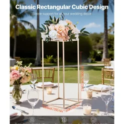 VEVOR Wedding Flower Stand, 10PCS 23.62-inch Column Flower Stand, Floral Stands with Acrylic Laminate, Rectangular Floral Display Rack for Wedding, Party, Birthday, Home, French Gold Stands