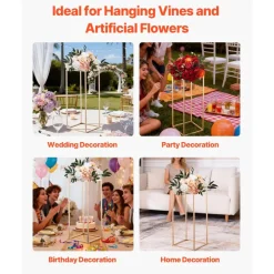 VEVOR Wedding Flower Stand, 10PCS 23.62-inch Column Flower Stand, Floral Stands with Acrylic Laminate, Rectangular Floral Display Rack for Wedding, Party, Birthday, Home, French Gold Stands