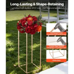 VEVOR Wedding Flower Stand, 10PCS 23.62-inch Column Flower Stand, Floral Stands with Acrylic Laminate, Rectangular Floral Display Rack for Wedding, Party, Birthday, Home, French Gold Stands