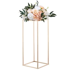 VEVOR Wedding Flower Stand, 10PCS 23.62-inch Column Flower Stand, Floral Stands with Acrylic Laminate, Rectangular Floral Display Rack for Wedding, Party, Birthday, Home, French Gold Stands