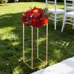 VEVOR Wedding Flower Stand, 10PCS 23.62-inch Column Flower Stand, Floral Stands with Acrylic Laminate, Rectangular Floral Display Rack for Wedding, Party, Birthday, Home, French Gold Stands