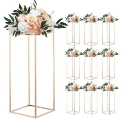 VEVOR Wedding Flower Stand, 10PCS 23.62-inch Column Flower Stand, Floral Stands with Acrylic Laminate, Rectangular Floral Display Rack for Wedding, Party, Birthday, Home, French Gold Stands