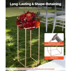 VEVOR Wedding Flower Stand, 10PCS 23.62-inch Column Flower Stand, Floral Stands with Hidden Screw, Rectangular Cubic Floral Display Rack for Wedding, Party, Birthday, Home, French Gold Stands