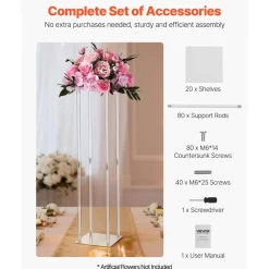 VEVOR Wedding Flower Stand, 10PCS 23.62-inch Column Flower Stand, Floral Stands with Acrylic Laminate, Hexagonal Cubic Floral Display Rack for Wedding, Party, Birthday, Home, French Gold Stands
