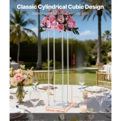 VEVOR Wedding Flower Stand, 10PCS 23.62-inch Column Flower Stand, Floral Stands with Acrylic Laminate, Hexagonal Cubic Floral Display Rack for Wedding, Party, Birthday, Home, French Gold Stands
