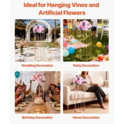 VEVOR Wedding Flower Stand, 10PCS 31.5-inch Column Flower Stand, Floral Stands with Acrylic Laminate, Hexagonal Cubic Floral Display Rack for Wedding, Party, Birthday, Home, French Gold Stands