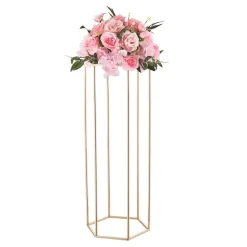 VEVOR Wedding Flower Stand, 10PCS 31.5-inch Column Flower Stand, Floral Stands with Hidden Screw, Rectangular Cubic Floral Display Rack for Wedding, Party, Birthday, Home, French Gold Stands