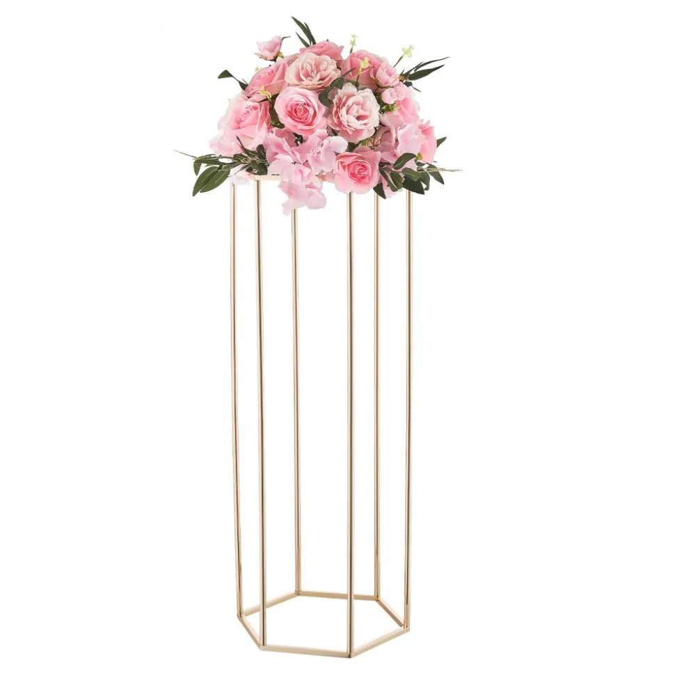 VEVOR Wedding Flower Stand, 10PCS 31.5-inch Column Flower Stand, Floral Stands with Hidden Screw, Rectangular Cubic Floral Display Rack for Wedding, Party, Birthday, Home, French Gold Stands