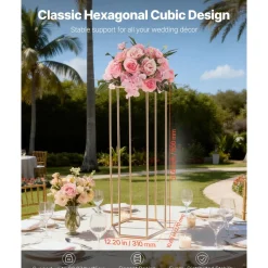 VEVOR Wedding Flower Stand, 10PCS 31.5-inch Column Flower Stand, Floral Stands with Hidden Screw, Rectangular Cubic Floral Display Rack for Wedding, Party, Birthday, Home, French Gold Stands
