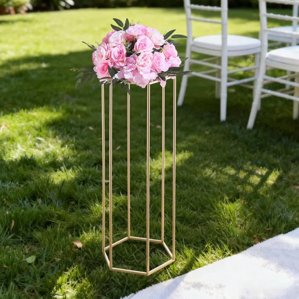 VEVOR Wedding Flower Stand, 10PCS 31.5-inch Column Flower Stand, Floral Stands with Hidden Screw, Rectangular Cubic Floral Display Rack for Wedding, Party, Birthday, Home, French Gold Stands
