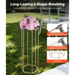 VEVOR Wedding Flower Stand, 10PCS 31.5-inch Column Flower Stand, Floral Stands with Hidden Screw, Rectangular Cubic Floral Display Rack for Wedding, Party, Birthday, Home, French Gold Stands