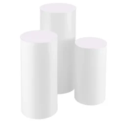 VEVOR Wedding Flower Stand, 3PCS 23.62/29.53/35.43 inch Round Cylinder Plinth, White Pedestal Stand with PVC Lid, Cylindrical Pedestal Stands for Wedding, Party, Birthday, Art Decor, 33.07 lbs Load