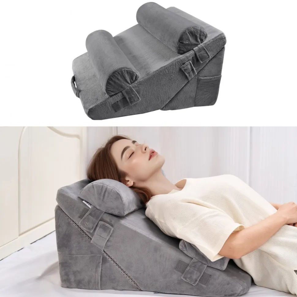 VEVOR Wedge Pillow for Sleeping, 4 Pcs Adjustable Orthopedic Bed Wedge Set, Support Arm Leg Neck Shoulder, Post Surgery Pillow for Back Pain, Acid Reflux, Snoring Relief, Sitting up in Bed, Dark Grey