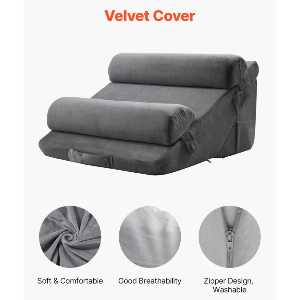 VEVOR Wedge Pillow for Sleeping, 4 Pcs Adjustable Orthopedic Bed Wedge Set, Support Arm Leg Neck Shoulder, Post Surgery Pillow for Back Pain, Acid Reflux, Snoring Relief, Sitting up in Bed, Dark Grey
