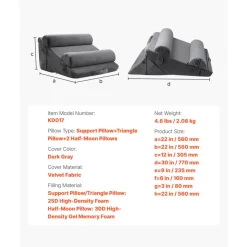 VEVOR Wedge Pillow for Sleeping, 4 Pcs Adjustable Orthopedic Bed Wedge Set, Support Arm Leg Neck Shoulder, Post Surgery Pillow for Back Pain, Acid Reflux, Snoring Relief, Sitting up in Bed, Dark Grey