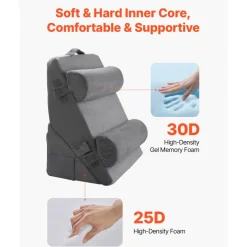 VEVOR Wedge Pillow for Sleeping, 4 Pcs Adjustable Orthopedic Bed Wedge Set, Support Arm Leg Neck Shoulder, Post Surgery Pillow for Back Pain, Acid Reflux, Snoring Relief, Sitting up in Bed, Dark Grey