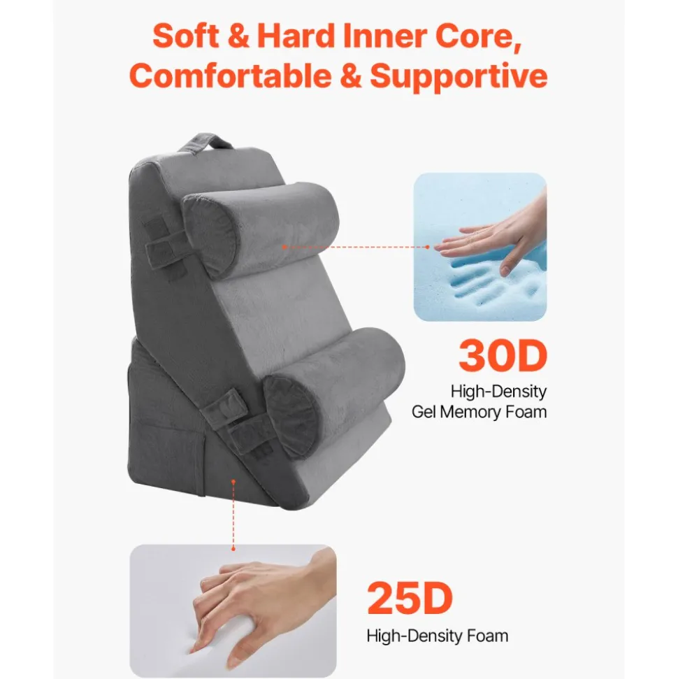 VEVOR Wedge Pillow for Sleeping, 4 Pcs Adjustable Orthopedic Bed Wedge Set, Support Arm Leg Neck Shoulder, Post Surgery Pillow for Back Pain, Acid Reflux, Snoring Relief, Sitting up in Bed, Dark Grey