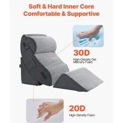 VEVOR Wedge Pillow for Sleeping, 4 Pcs Adjustable Orthopedic Bed Wedge Set, Support Leg Neck Shoulder, Post Surgery Pillow for Back Pain, Acid Reflux, Snoring Relief, Sitting up in Bed, Dark Grey