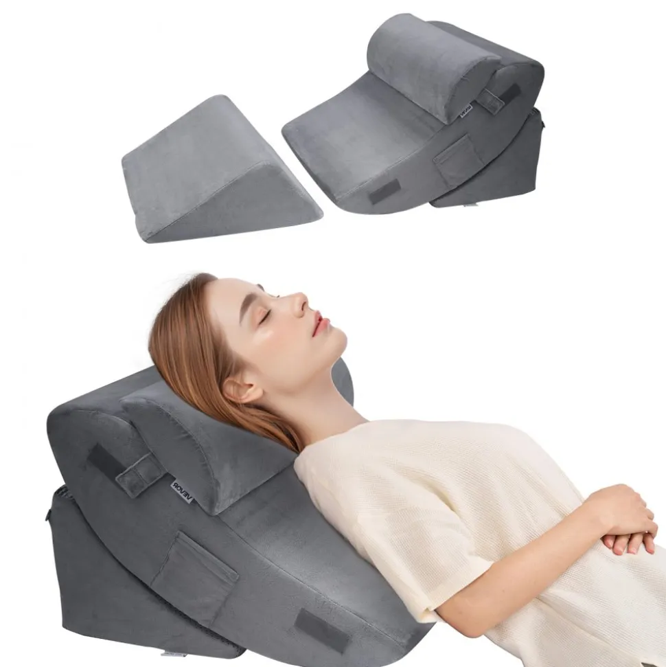 VEVOR Wedge Pillow for Sleeping, 4 Pcs Adjustable Orthopedic Bed Wedge Set, Support Leg Neck Shoulder, Post Surgery Pillow for Back Pain, Acid Reflux, Snoring Relief, Sitting up in Bed, Dark Grey
