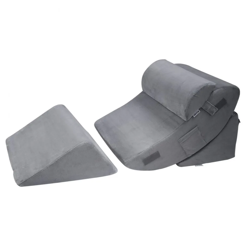 VEVOR Wedge Pillow for Sleeping, 4 Pcs Adjustable Orthopedic Bed Wedge Set, Support Leg Neck Shoulder, Post Surgery Pillow for Back Pain, Acid Reflux, Snoring Relief, Sitting up in Bed, Dark Grey