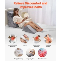 VEVOR Wedge Pillow for Sleeping, 4 Pcs Adjustable Orthopedic Bed Wedge Set, Support Leg Neck Shoulder, Post Surgery Pillow for Back Pain, Acid Reflux, Snoring Relief, Sitting up in Bed, Dark Grey