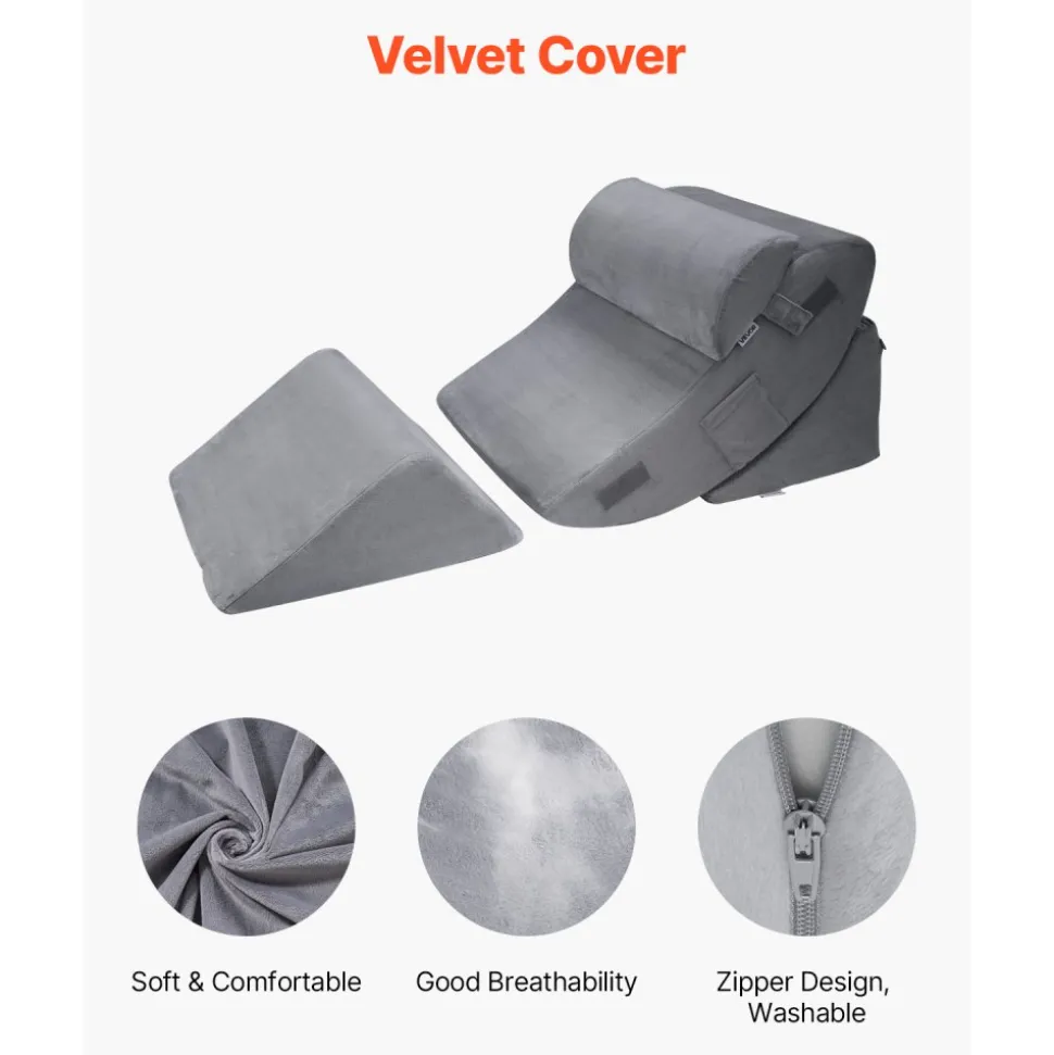 VEVOR Wedge Pillow for Sleeping, 4 Pcs Adjustable Orthopedic Bed Wedge Set, Support Leg Neck Shoulder, Post Surgery Pillow for Back Pain, Acid Reflux, Snoring Relief, Sitting up in Bed, Dark Grey