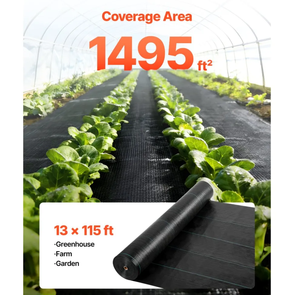 VEVOR Weed Barrier Fabric Heavy Duty, 13x115FT 3.5oz Landscape Fabric, Woven Weed Blocker Fabrics, Garden Fabrics Weeds Barrier, Weeds Control Ground Cover, Geotextile Webbing, Gardening Mat, Black