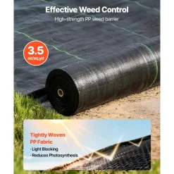 VEVOR Weed Barrier Fabric Heavy Duty, 13x115FT 3.5oz Landscape Fabric, Woven Weed Blocker Fabrics, Garden Fabrics Weeds Barrier, Weeds Control Ground Cover, Geotextile Webbing, Gardening Mat, Black