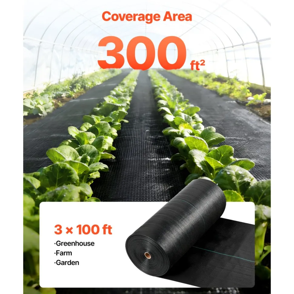 VEVOR Weed Barrier Fabric Heavy Duty, 3x100FT 5oz Landscape Fabric, Woven Weed Blocker Fabrics, Garden Fabrics Weeds Barrier, Weeds Control Ground Cover, Geotextile Webbing, Gardening Mat, Black