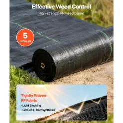 VEVOR Weed Barrier Fabric Heavy Duty, 3x100FT 5oz Landscape Fabric, Woven Weed Blocker Fabrics, Garden Fabrics Weeds Barrier, Weeds Control Ground Cover, Geotextile Webbing, Gardening Mat, Black